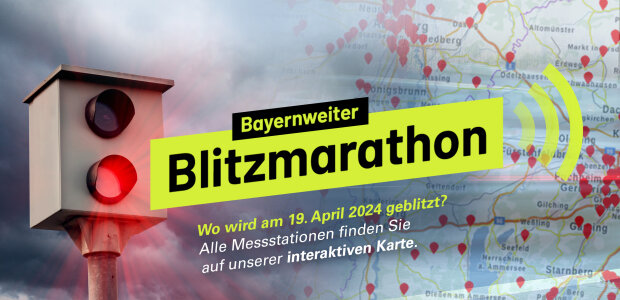 Grafik: Bayernweiter Blitzmarathon: Wo wird am 19. April 2024 geblitzt? Alle Messstationen finden Sie auf unserer interaktiven Karte.